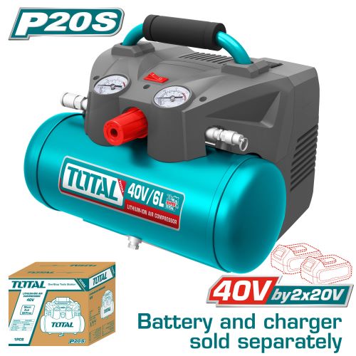 [Total] Total TACLI2003 Lithium-Ion air compressor
 كمبريسر شحن 20 فولت 6 لتر بدون بطارية وشاحن