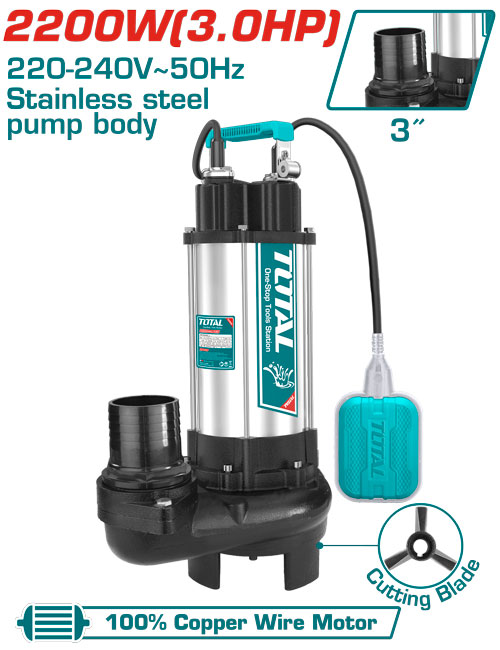 [Total] مضخة غاطسه ماء ستانلس 3 حصان مع فرامة Total TWP7220026 Sewage submersible pump