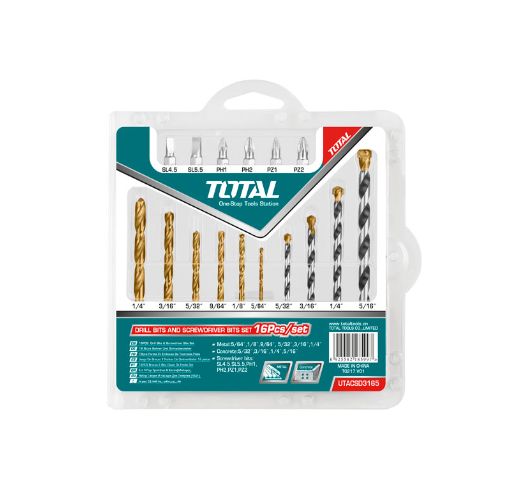 [Total] TOTAL TACSD3165 16Pcs Drill BIts And Screwdriver Bits Set طقم ريش حديد + حجر + راسيات