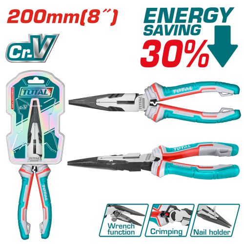 [Total] Total THT220806S High leverage long nose pliers 8" زرادية بوز طويل