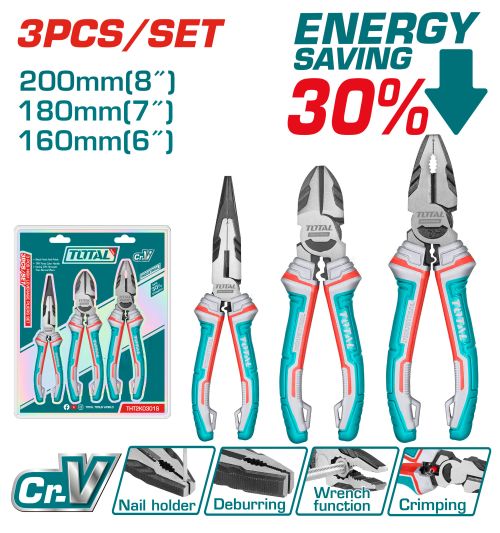 Total THT2K0301S   3 Pcs high leverage pliers طقم زراديات 3 قطع ثقيل