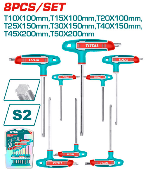 Total THHW80836 8 Pcs T-handle torx wrench set طقم الن كي مشرنف 8 قطع