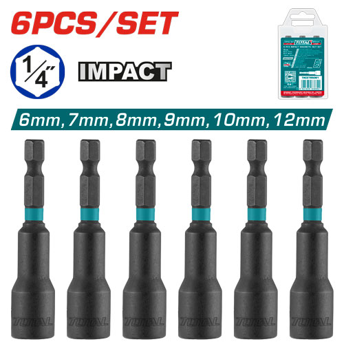 Total TAC2765061 6PCS Magnetic nuts Set طقم بوكس درل 6-12 قياسات متعددة