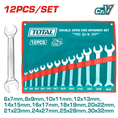 [Total] Total THT1023121 12 Pcs double open end spanner set طقم شق شق 12 قطعة