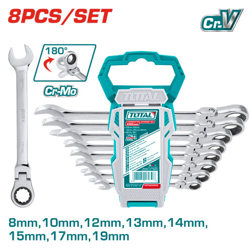 [Total] Total THT102RK586   8 Pcs Flexible Ratchet spanner set طقم شق رنج طقطيقة
