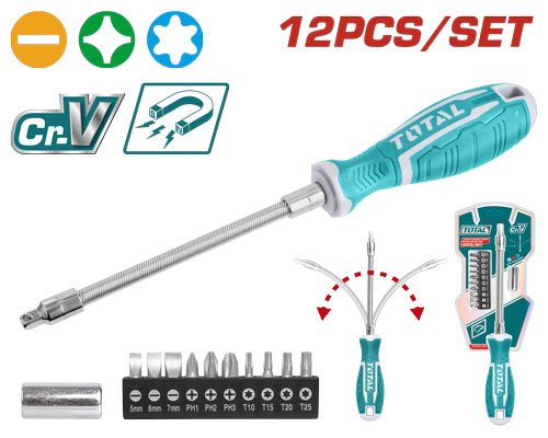 Total THT250FL1206 12 Pcs Flexible shaft  screwdriver set مفك فلكسبل 12 قطعة