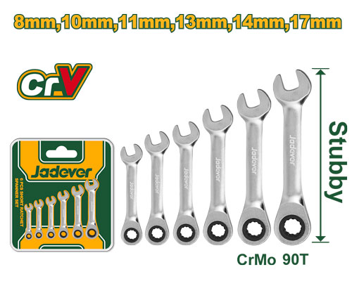 Jadever JDSP6406
طقم مفاتيح شق رنج طرطيقة قصير 6 قطع 
8-17 ملم